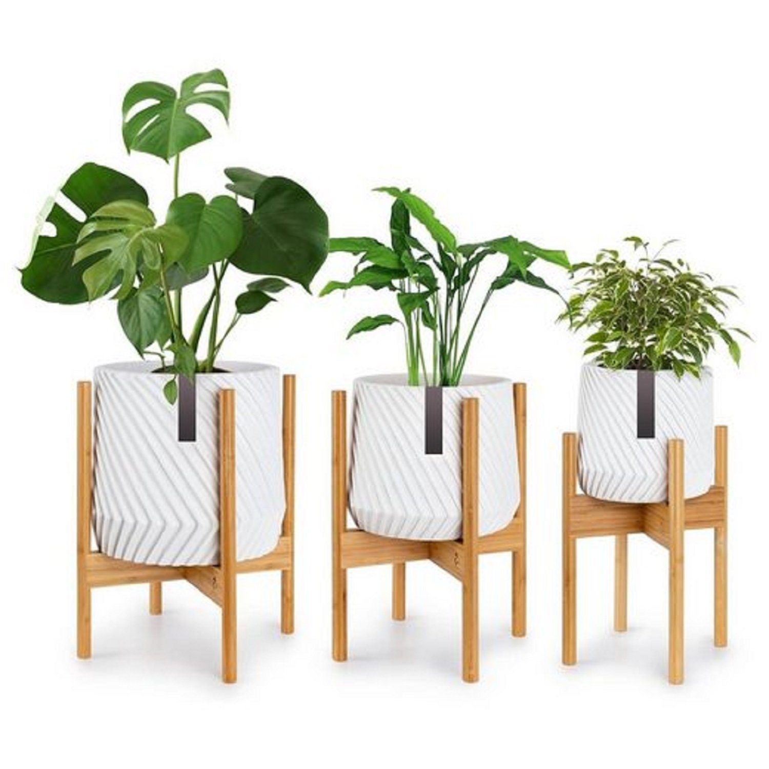 Kpaloft Blumenständer 3er Set Pflanzenregal Buchenholz, Blumenständer höhenverstellbar, Wohnung & draußen, Pflanzenständer