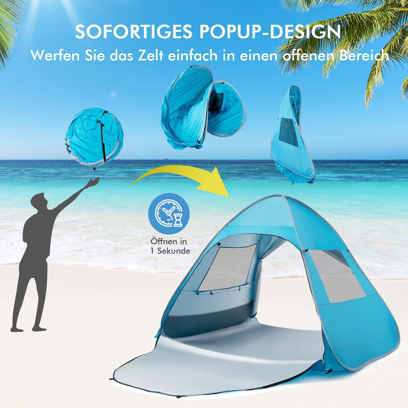 COSTWAY Strandmuschel Pop Up Strandzelt, Personen: 4, mit Tragetasche