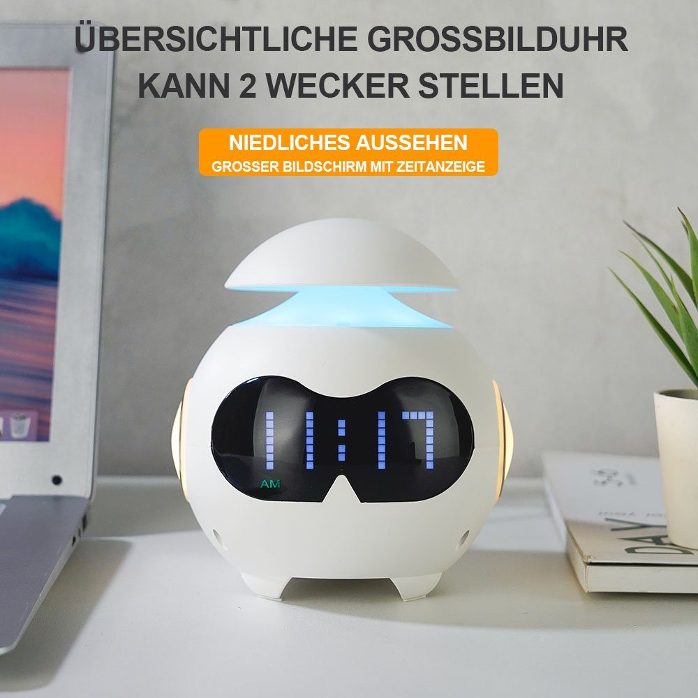 Laybasic Wecker Bluetooth-Lautsprecher,Digital Wecker & USB-Anschluss,LED-Nachtlicht HIFI-Pegel,Niedliche Emotion,Wecker-Funktion,Drahtlos tragbar