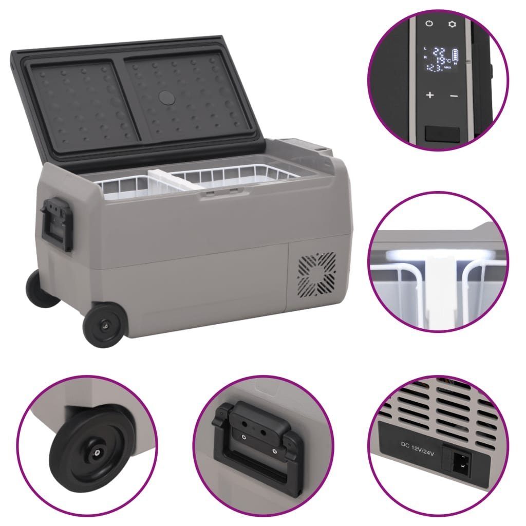 vidaXL Kühlbox Kompressor Kühlbox mit Rollen und Griff Schwarz Grau 36 L Camping Van