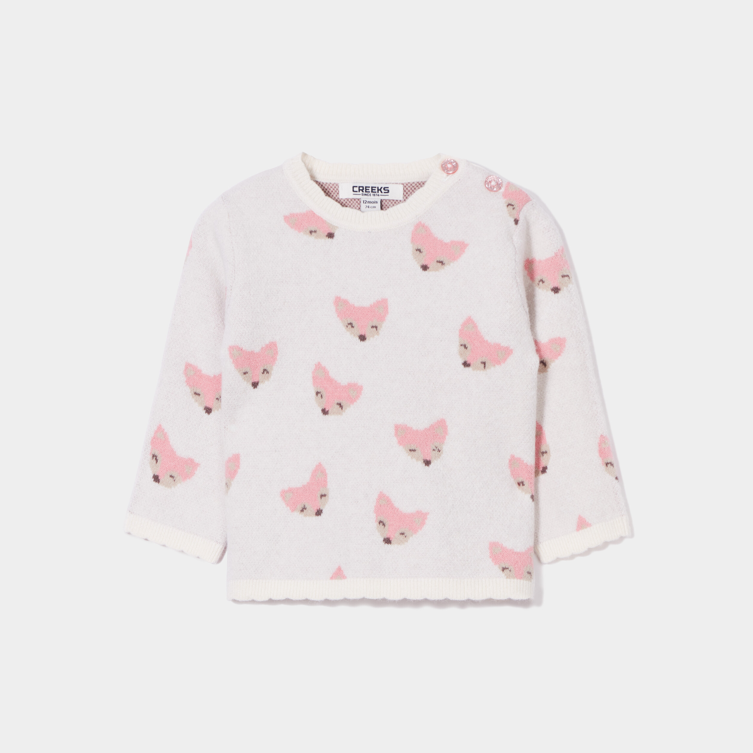 Pull boutonné bord festonné Creeks creme bébé fille | La Halle