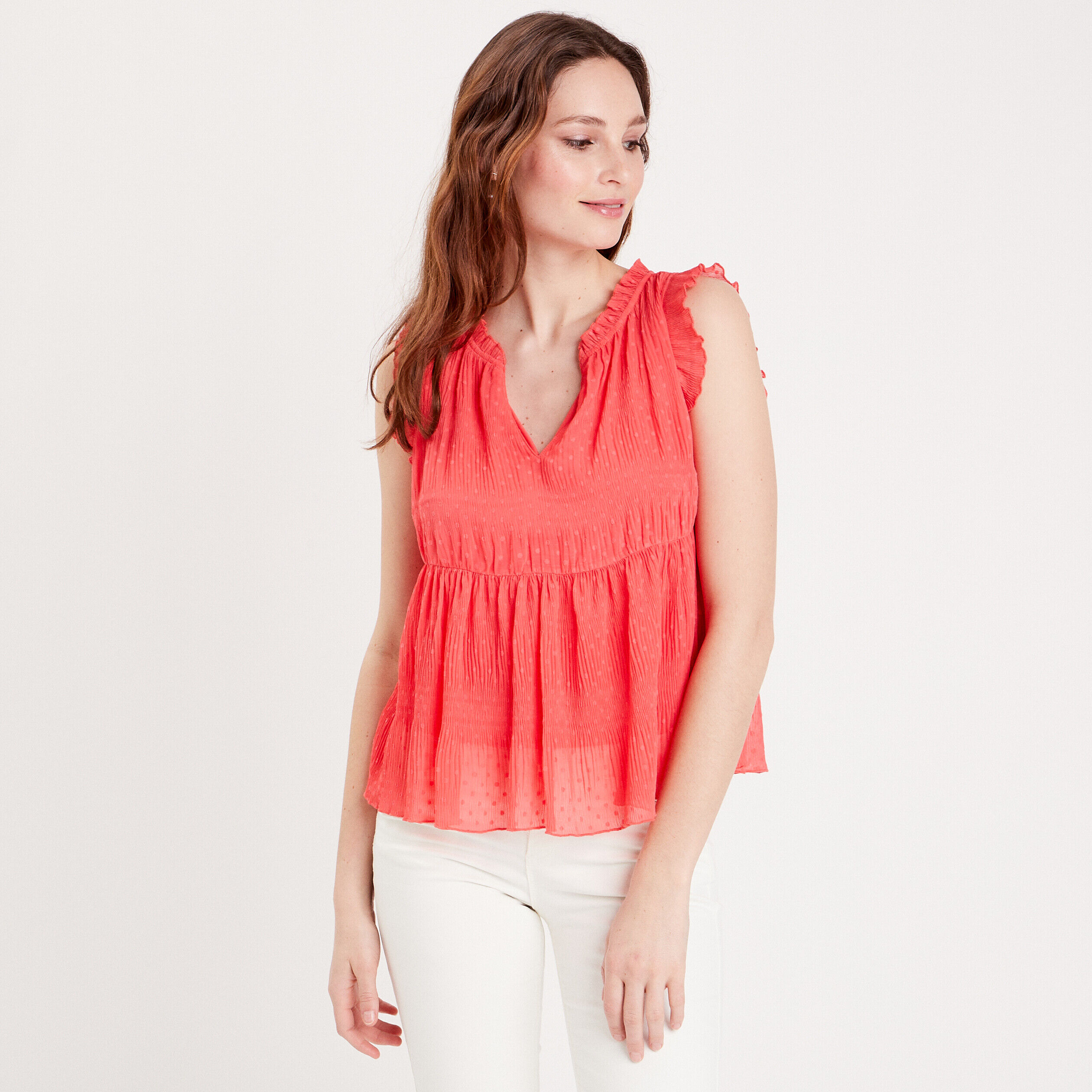 Blouse sans manches rouge corail femme | Cache Cache