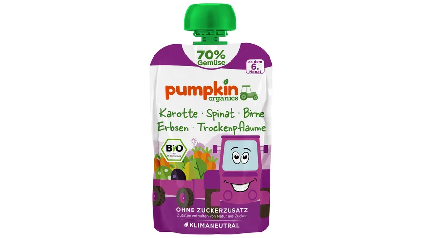 pumpkin organics Bio Quetschie Karotte, Birne, Spinat, Erbsen, Trockenpflaume 100 g