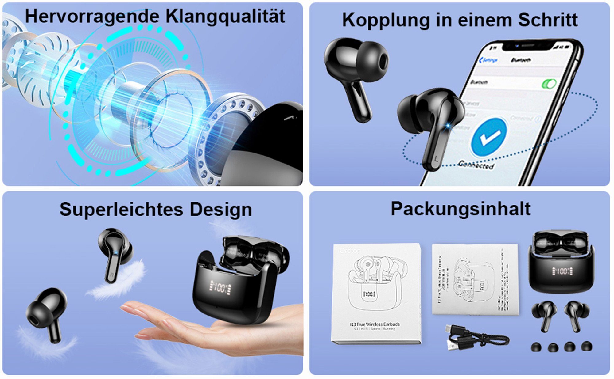 Tisoutec Bluetooth Kopfhörer,Kopfhörer Kabellos Bluetooth 5.3 In Ear Kopfhörer In-Ear-Kopfhörer (AMA derselbe Bestseller mit 4 ENC Mikrofon,2023 Neue Kabellose Kopfhörer Noise Cancelling Earbuds mit 40H Deep Bass,USB-C,IP7 Wasserdicht Ohrhörer, IPX7