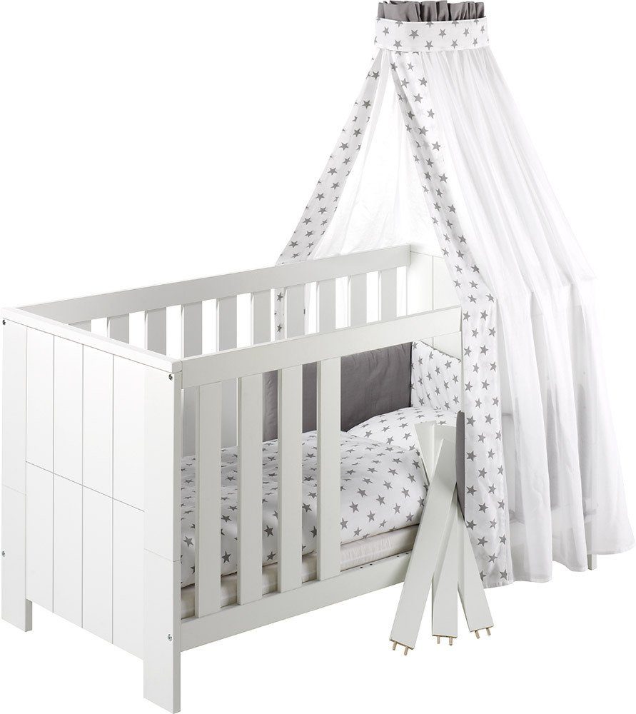 Bett-Set, Schardt 4- teiliges Bettset mit Voile Big Stars grey, Schardt, Bettset 3 teilig Bettbezug Kopfkissenbezug Nestchen