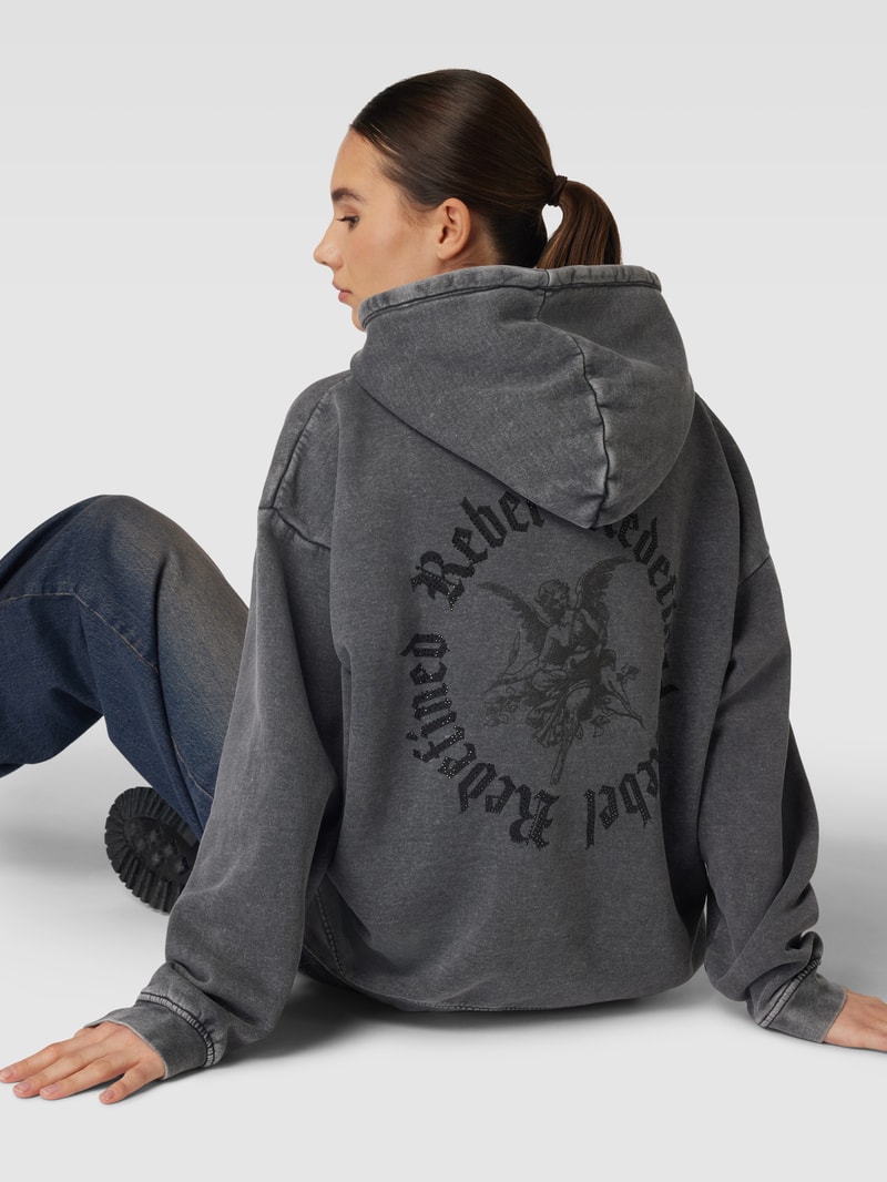 Oversized Hoodie mit Label-Detail Modell 'HONA' in anthrazit