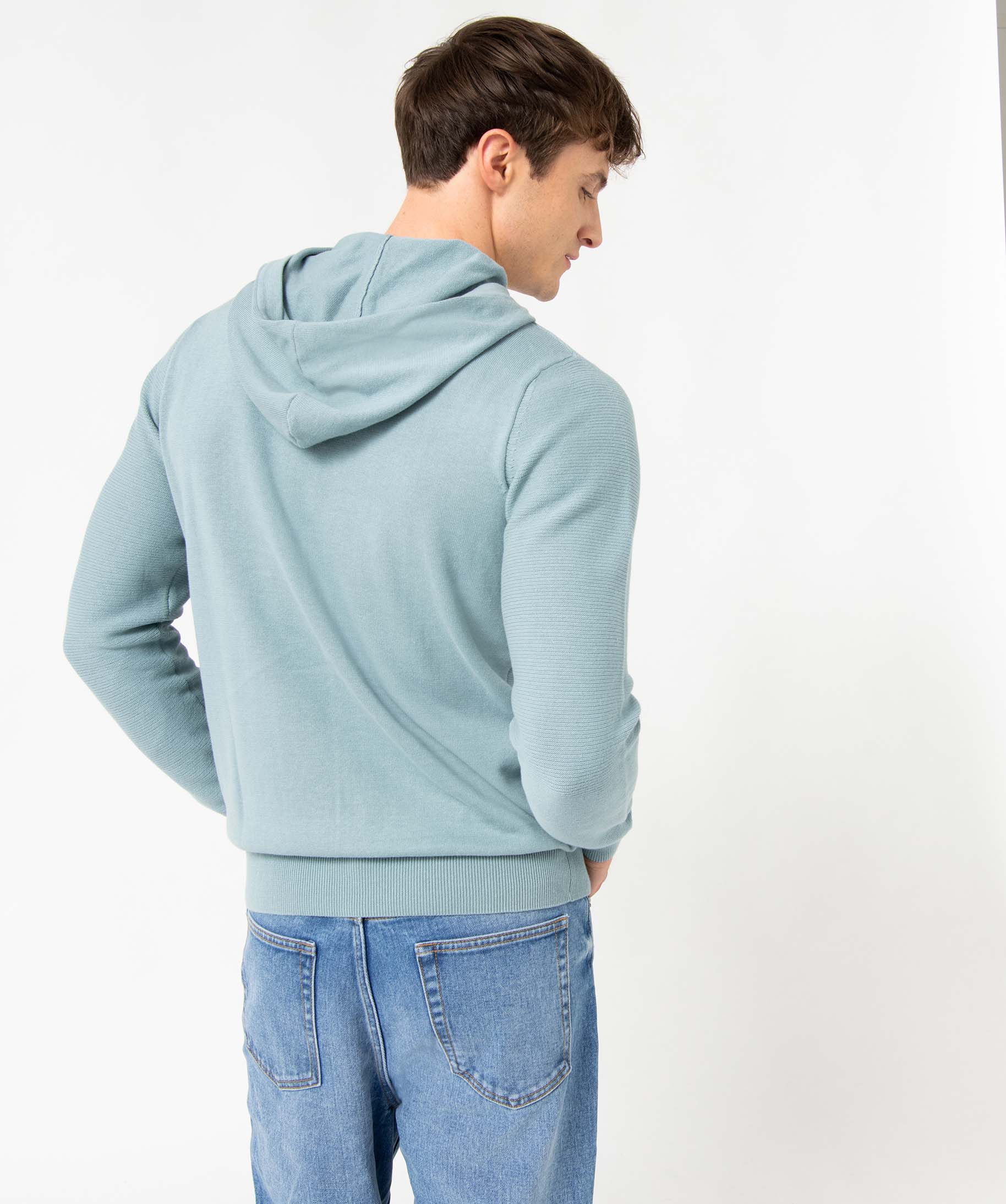 Pull homme en maille ctelée à capuche bleu | GEMO
