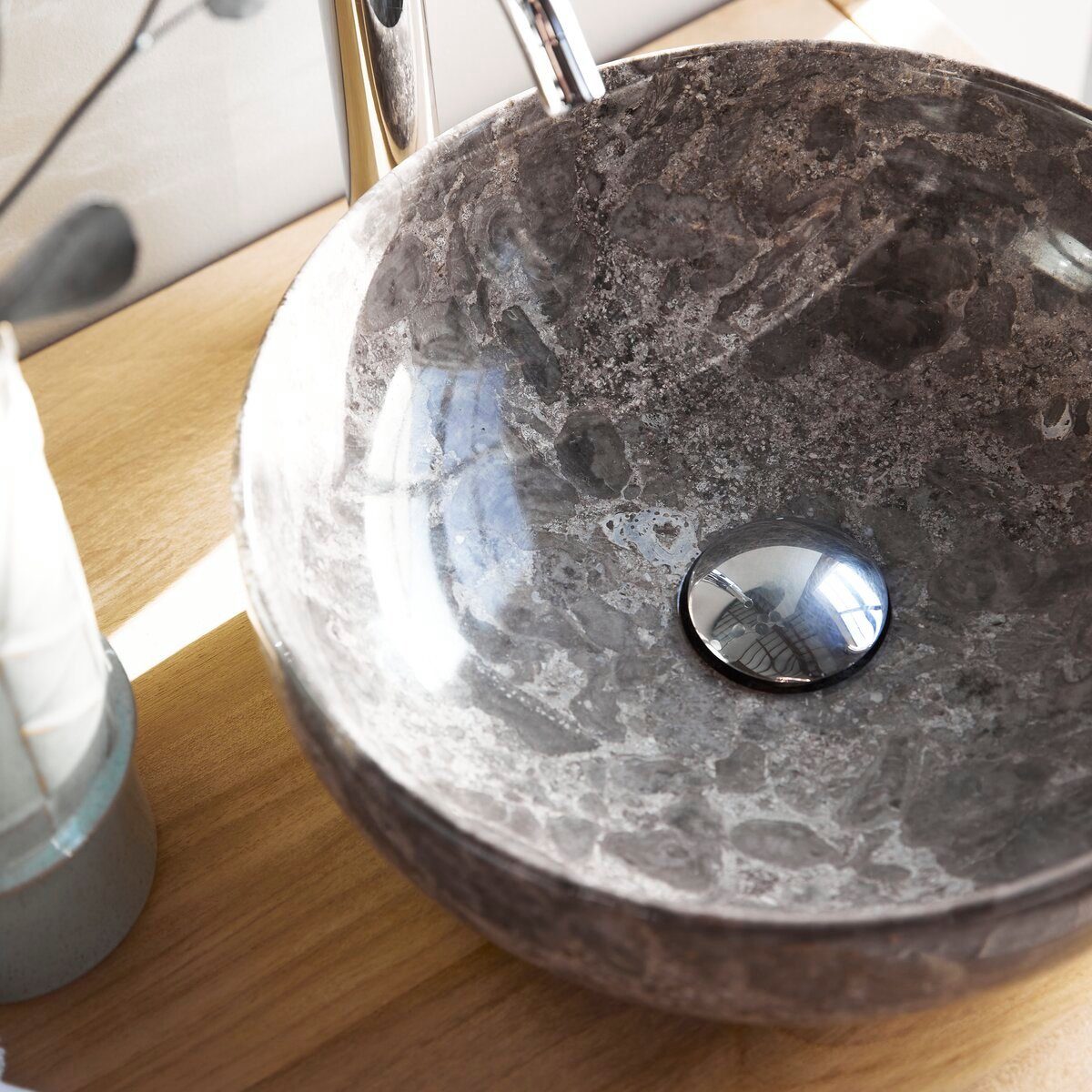 Tikamoon Waschbecken Waschbecken aus Marmor light grey