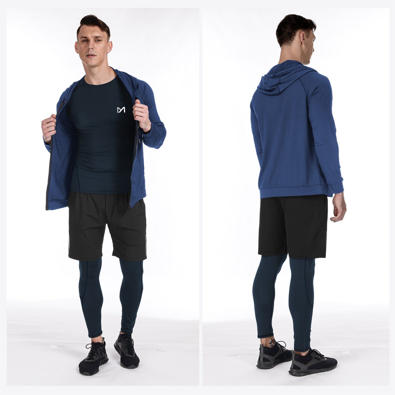 MEETYOO Trainingsanzug Herren Kompressionsshirt Leggings Laufhose Kurze Hosen (Männer Funktionsshirt Funktionswäsche, Trainingsanzug, Set), für Running Gym Fitness Sport