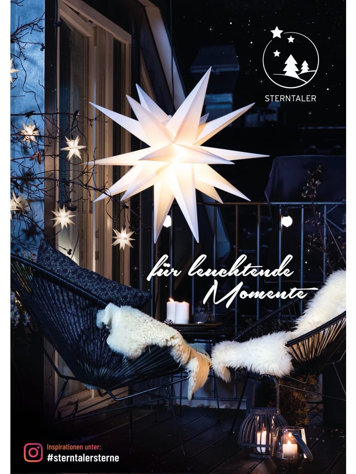 Sterntaler Sternenkette | Weihnachtsstern Kette | 9 Sterne | 18 Zacker | Weiß | günstig kaufen onesize