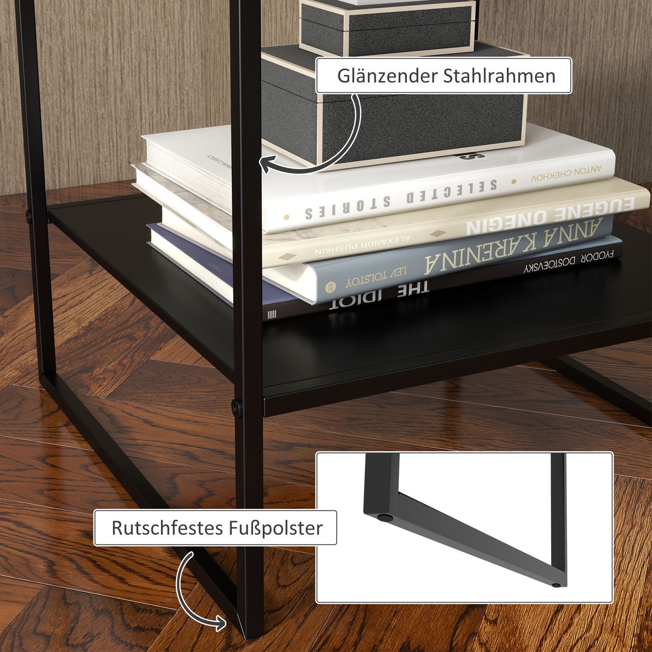 HOMCOM Couchtisch Beistelltisch, Sofatisch mit Ablage, Nachttisch, Schwarz