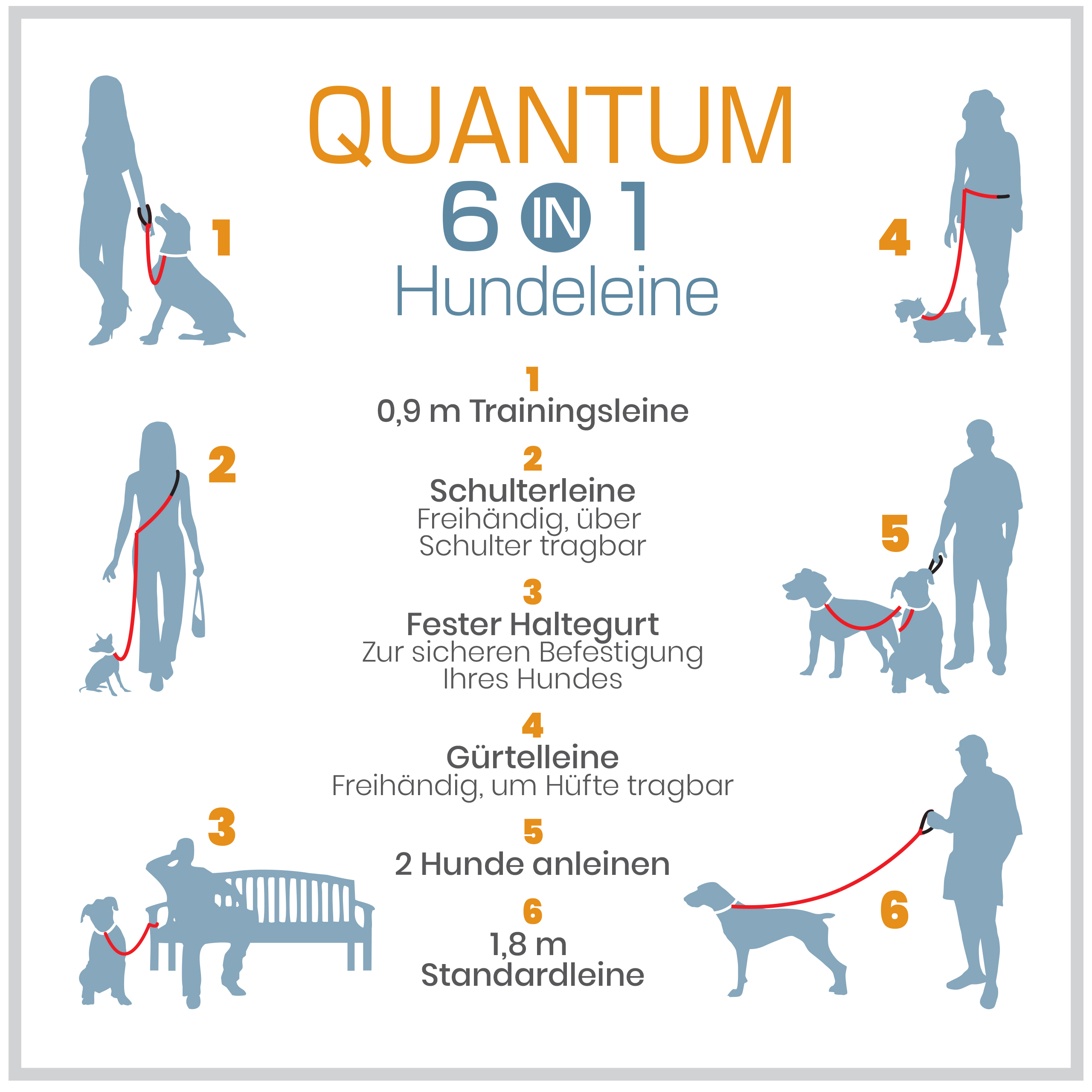 Kurgo Hundeleinen Kurgo Quantum 6-in-1 Hundeleine rot