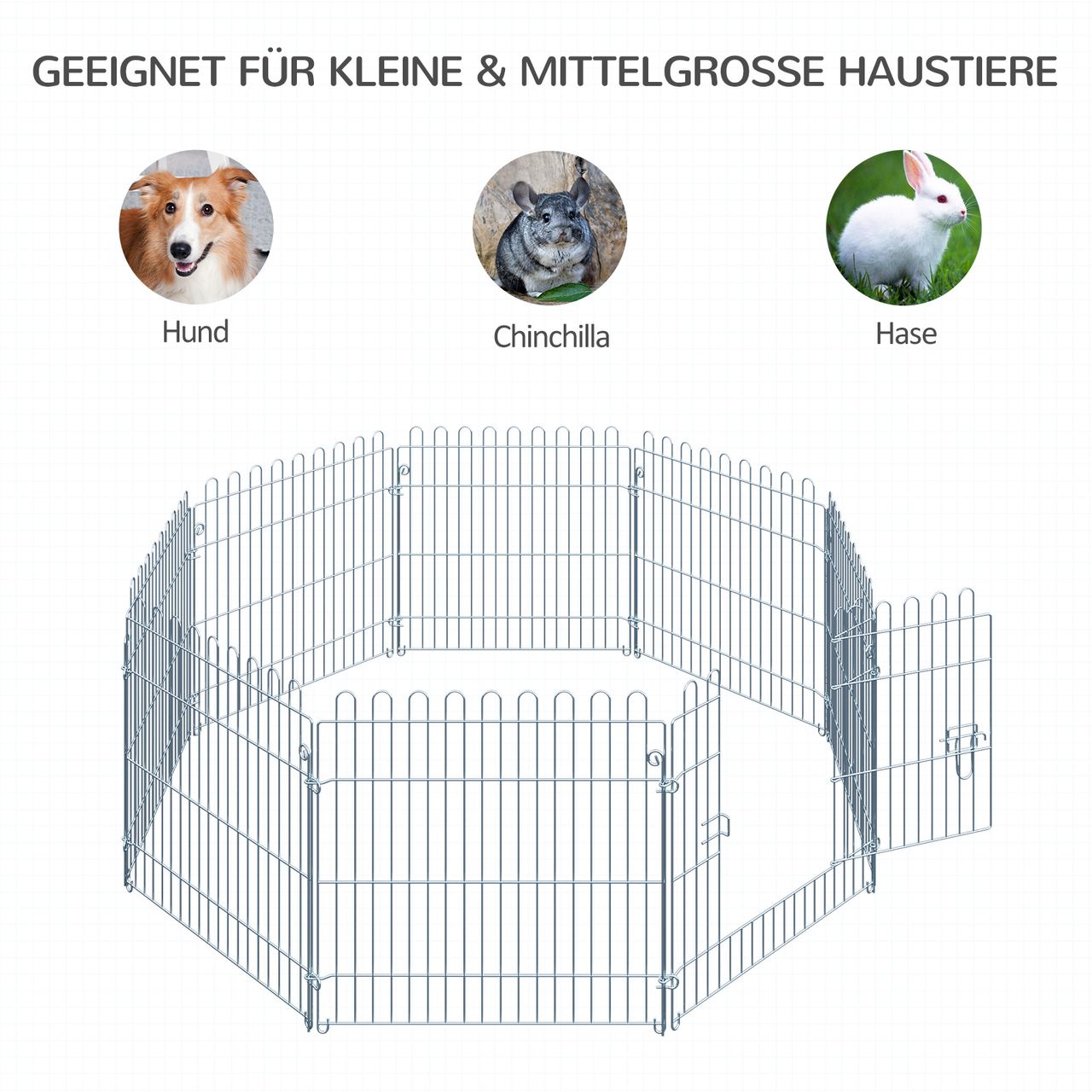 PawHut Freilaufgehege Welpenauslauf Welpenzaun Laufstall Welpengitter für Tiere 8-teilig B63 x H60 cm
