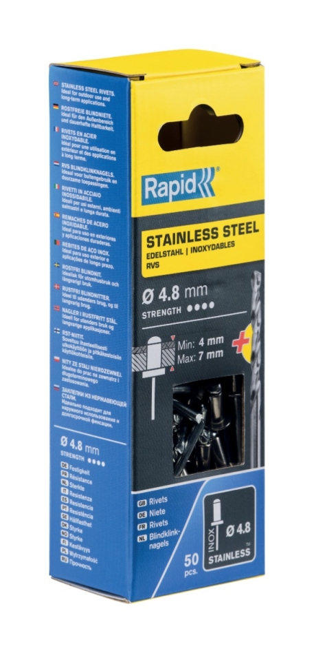 Rapid 5000396 RVS blindklinknagels Ã˜4,8 x 10 mm 50 sticks