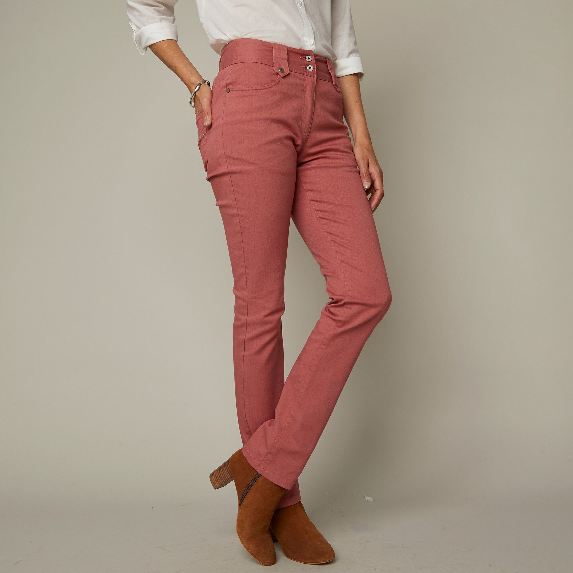 Pantalon droit taille haute effet denim