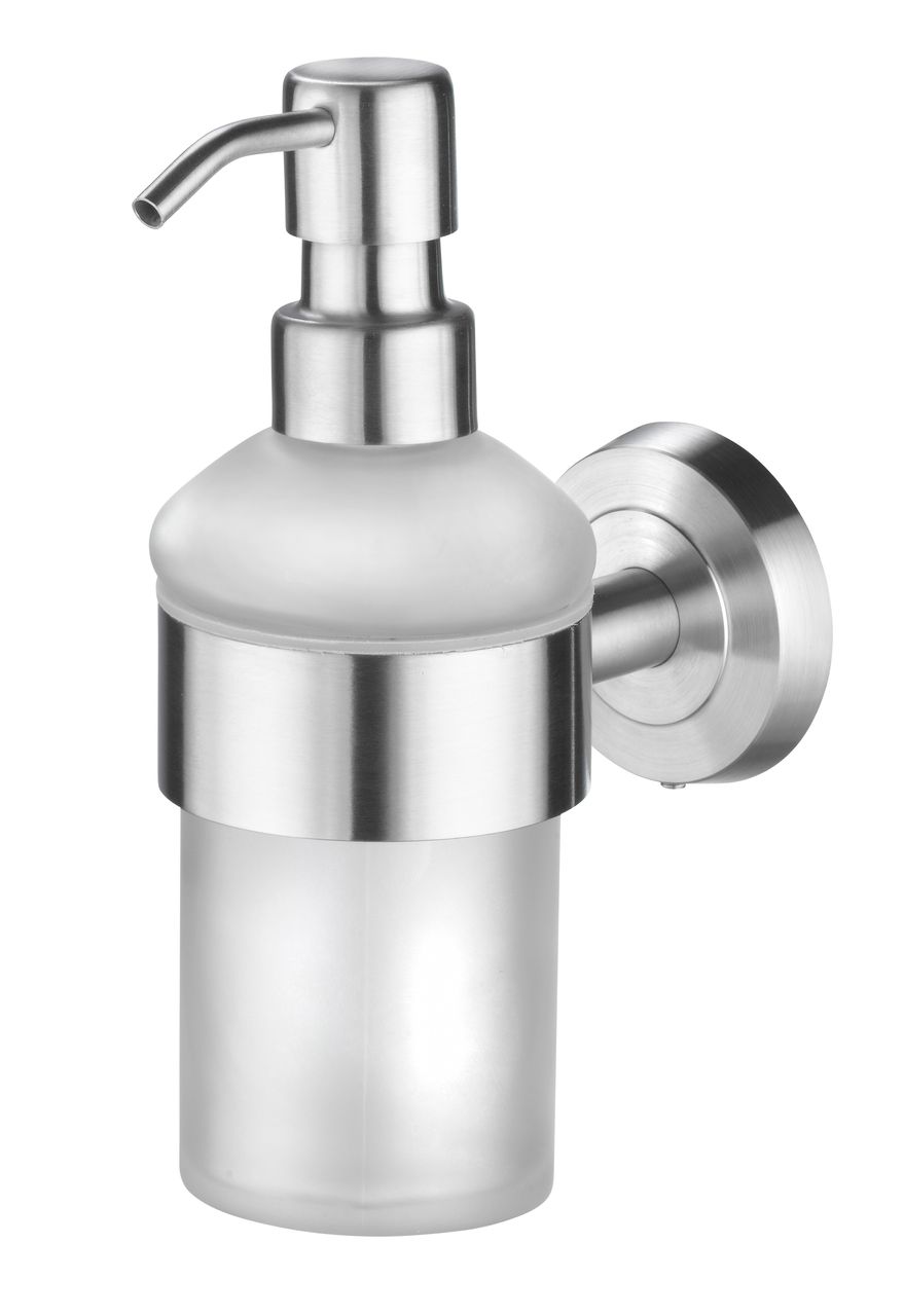 Weles AMARE Seifenspender aus Milchglas mit Wandhalterung, Silber