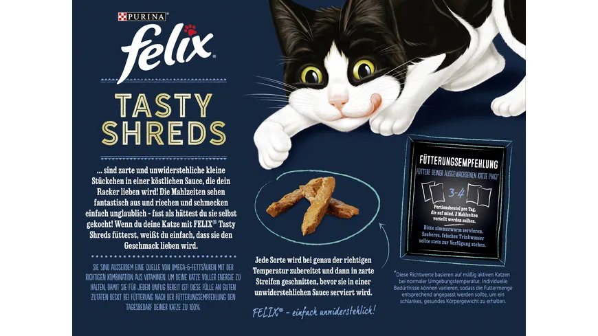 PURINA FELIX Tasty Shreds Geschmacksvielfalt aus dem Wasser Katzennassfutter 800 g