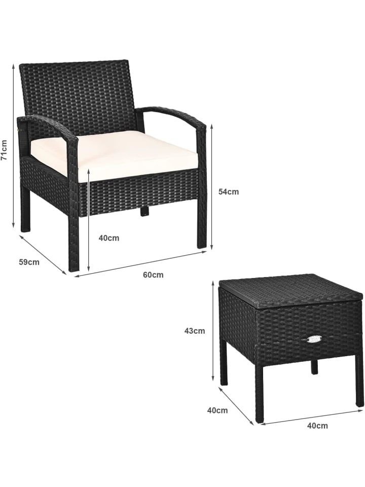 COSTWAY Balkonmöbel 3 tlg. Set in Schwarz günstig kaufen onesize