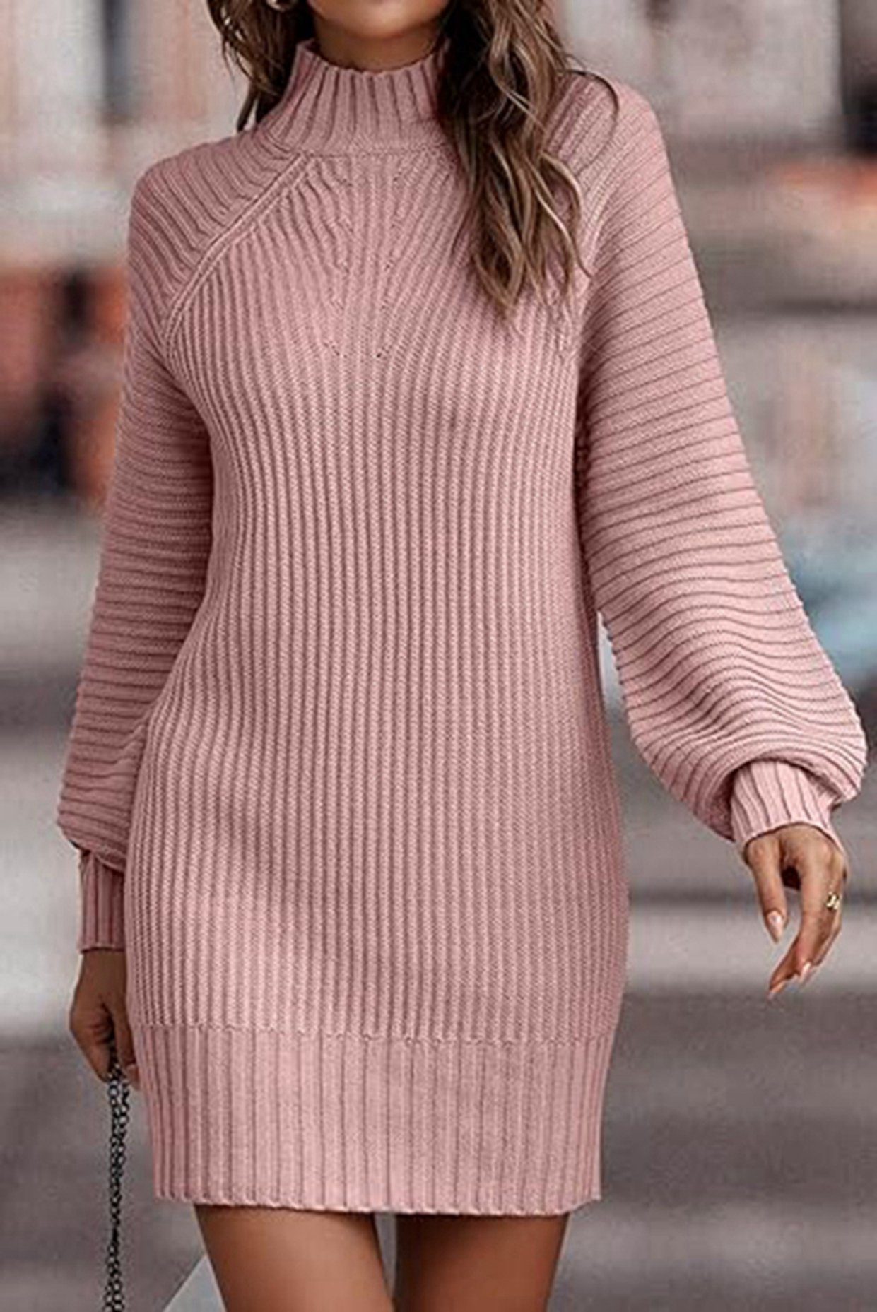 B.X Strickkleid Damen Minikleid Strickpullover Langarm Große Größen, Elegant