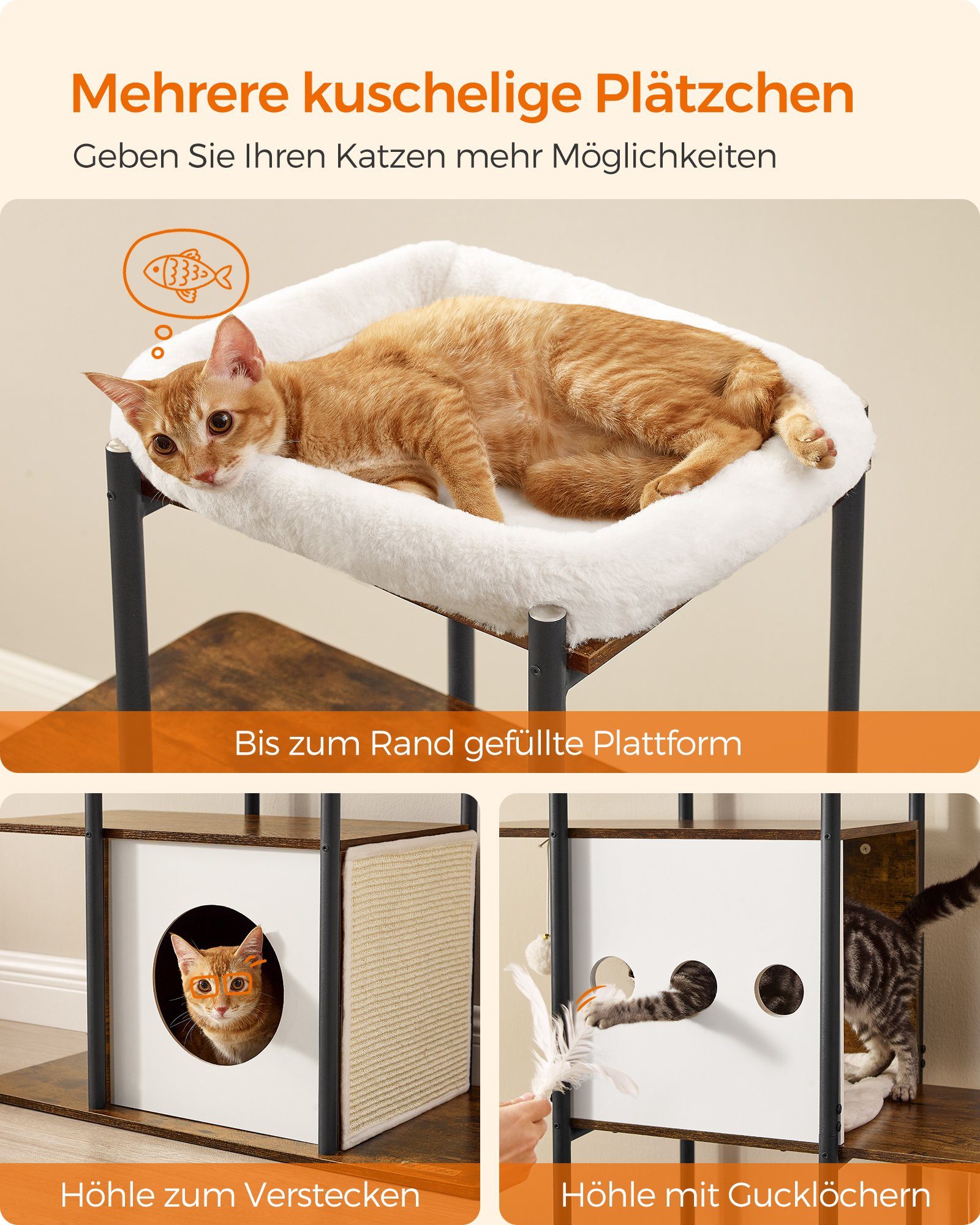 FEANDREA Kratzbaum, große Plattform Katzenturm mit Kratzmatte modern
