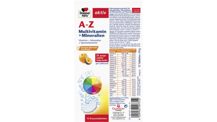 Doppelherz A-Z Multivitamin + Mineralien 15 Brausetabletten