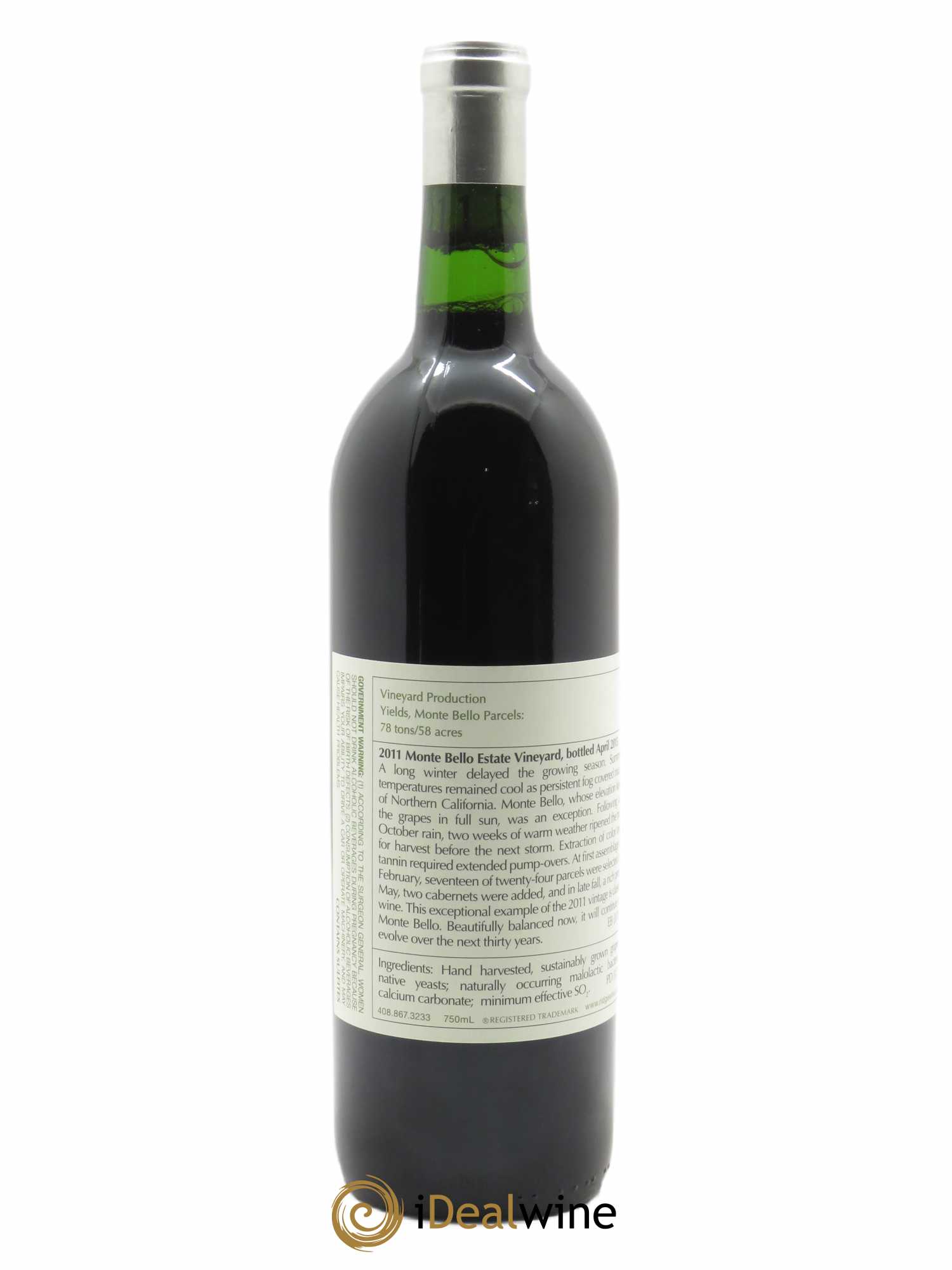 Santa Cruz Mountains Monte Bello Ridge Vineyards  2011 - Lot de 1 Bouteille