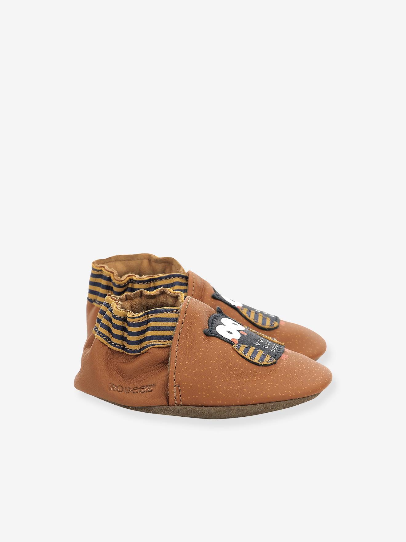 Chaussons cuir souple bébé Hibou Choux 946770-10 ROBEEZ© camel