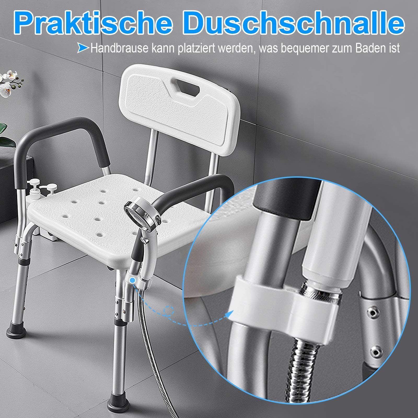 AUFUN Duschhocker Duschstuhl Höhenverstellbar mit Armlehne und Rückenlehne