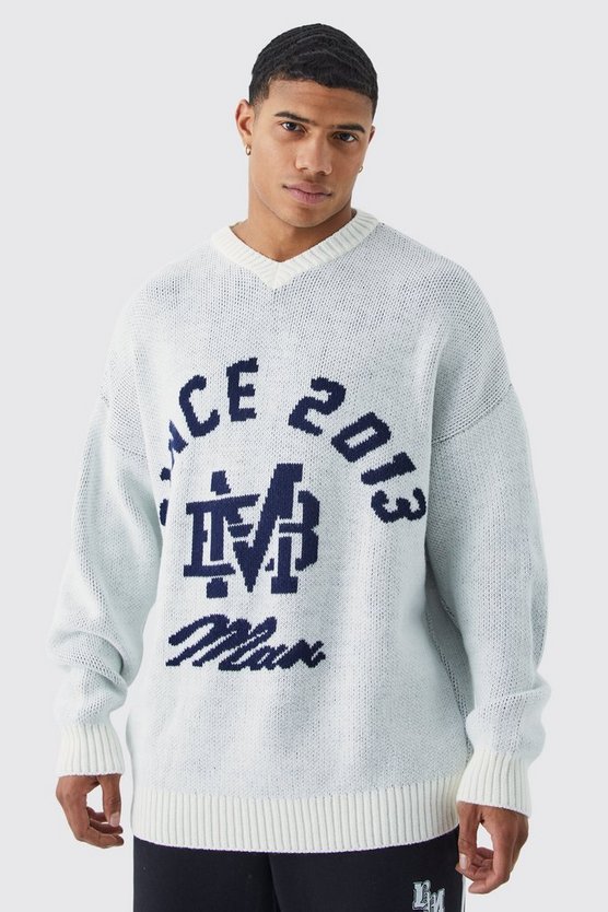 Oversize Fußball-Pullover mit V-Ausschnitt