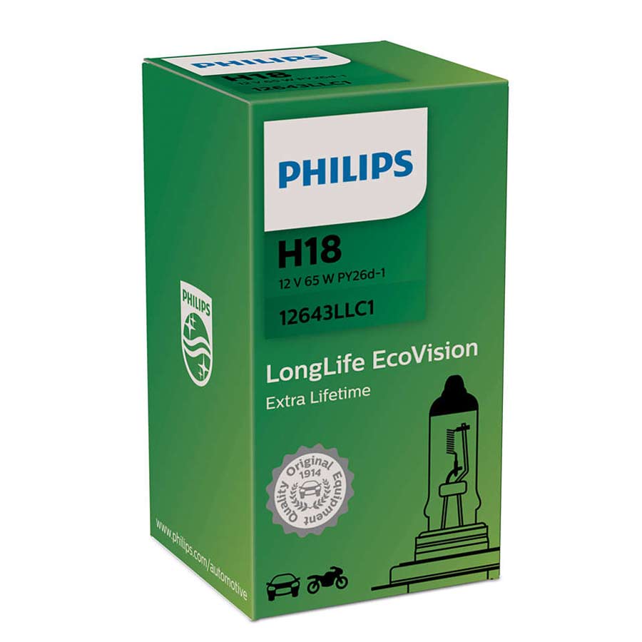 Philips LongLife EcoVision H18 Halogen-Fahrzeugscheinwerferlampe 12V 65W, 1 Stück - ATU