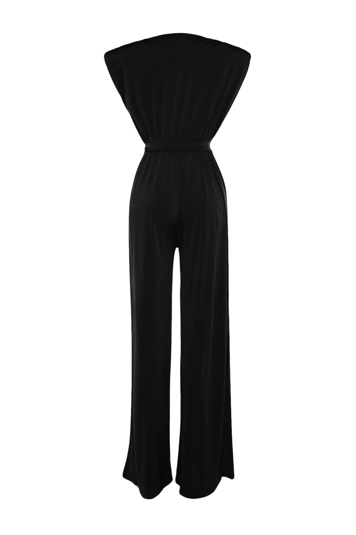 Trendyol Collection  Schwarzer Strick-Jumpsuit mit V-Ausschnitt und Gürtel TPRSS23TU00029