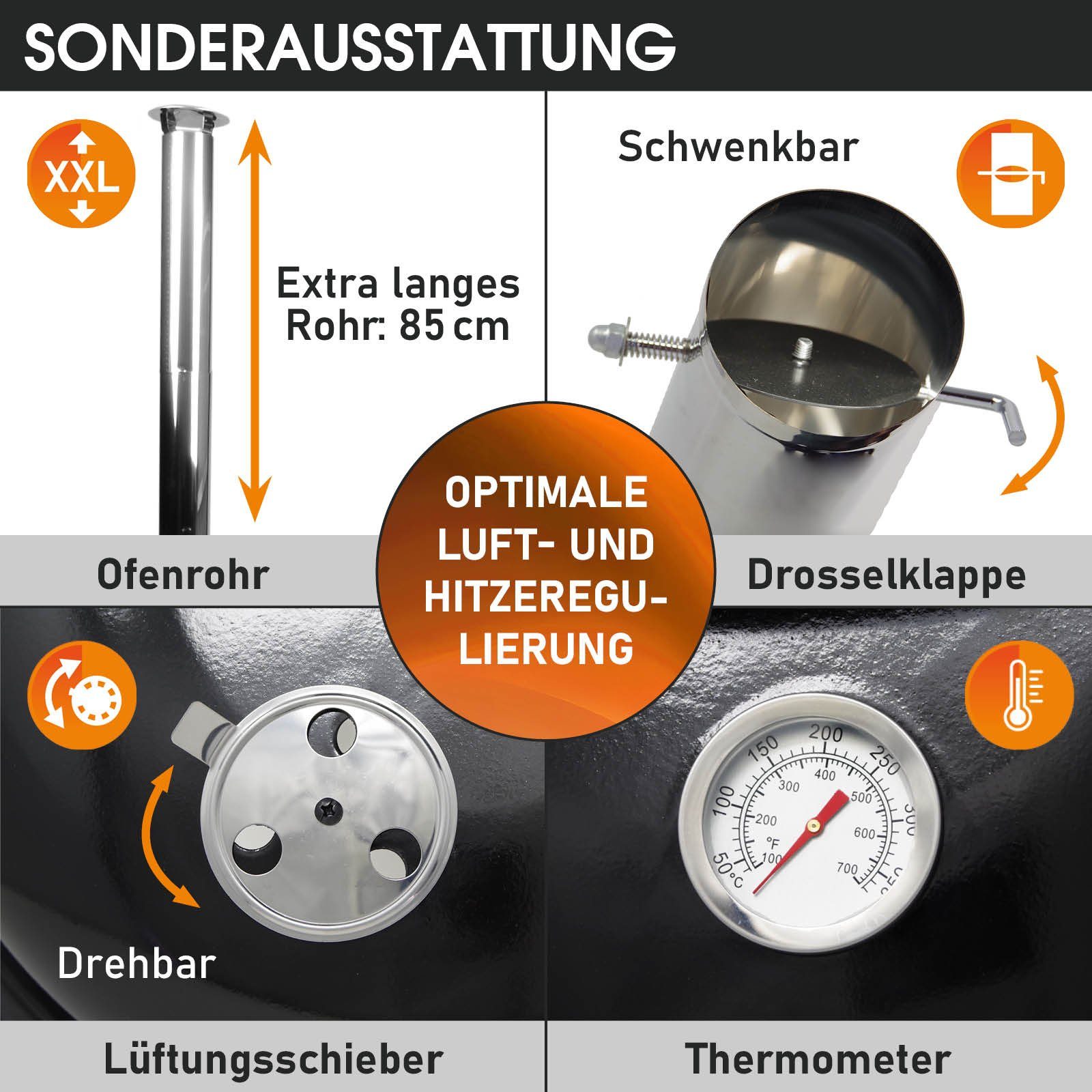 BRAST Kombigrill Eintopfofen mit Grillfunktion Ofen Kugelgrill Barbecue Grill, Outdoor-Küche Gulaschkanone Suppenkessel Hähnchenbräter, Ungarischer Gulaschkessel aus Stahlblech inkl. Zubehör