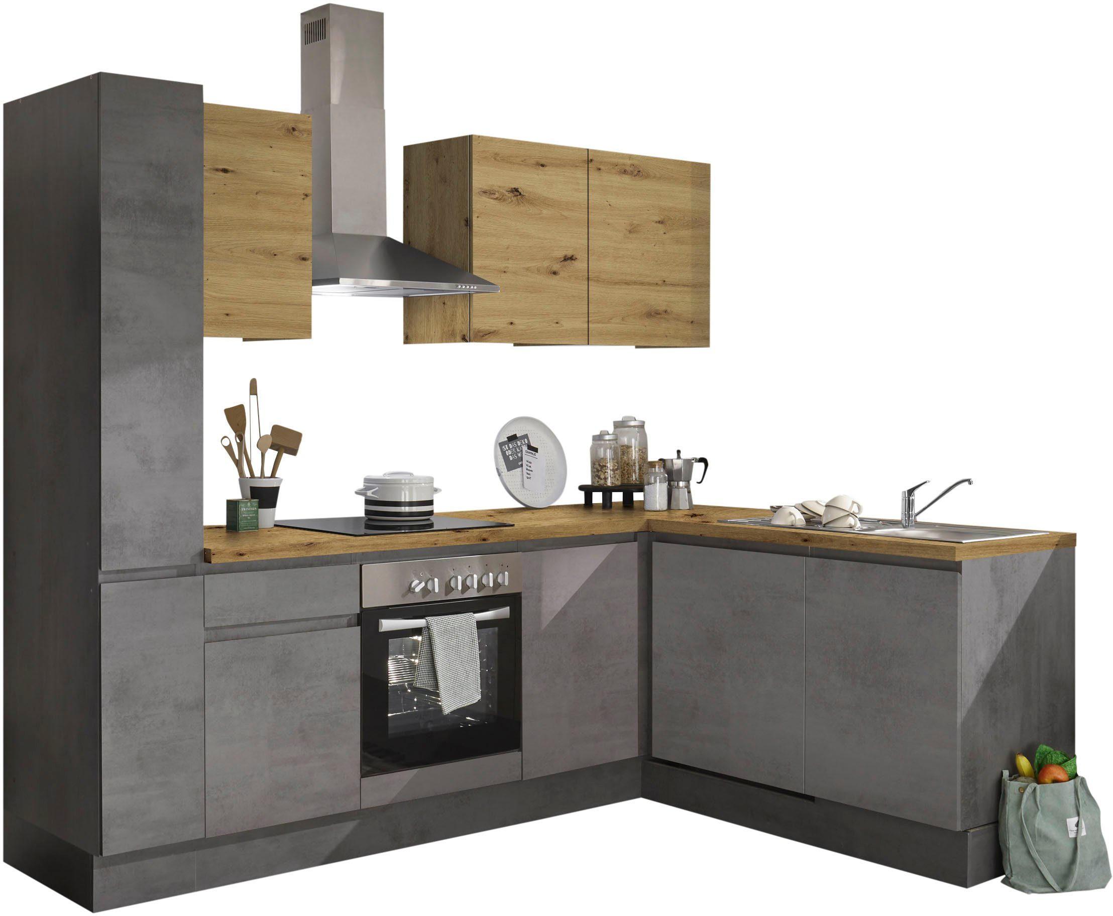 BASIC by Balculina Küche Adna, Stellbreite 250/170 cm, wahlweise mit oder ohne E-Geräte