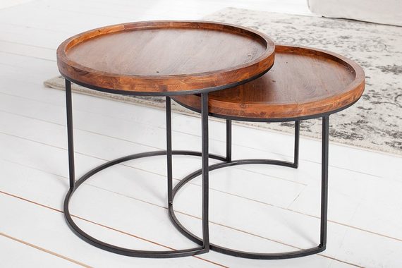 riess-ambiente Beistelltisch ELEMENTS Ø55cm natur / schwarz (Set, 2-St), Akazie-Massivholz · rund · Metall-Gestell · Wohnzimmer · Industrial