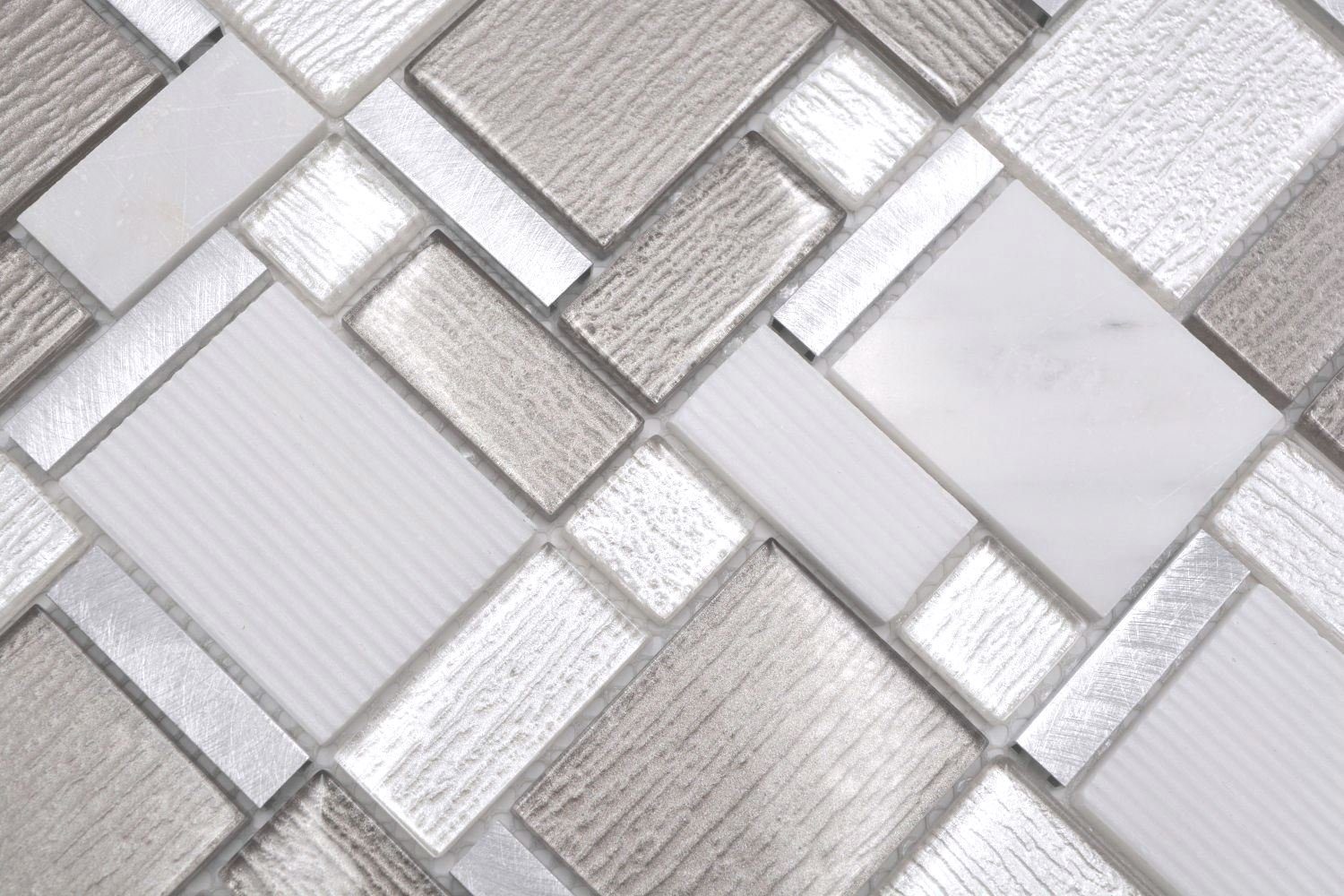Mosani Mosaikfliesen Naturstein Glasmosaik Mosaikfliesen Aluminium weiß