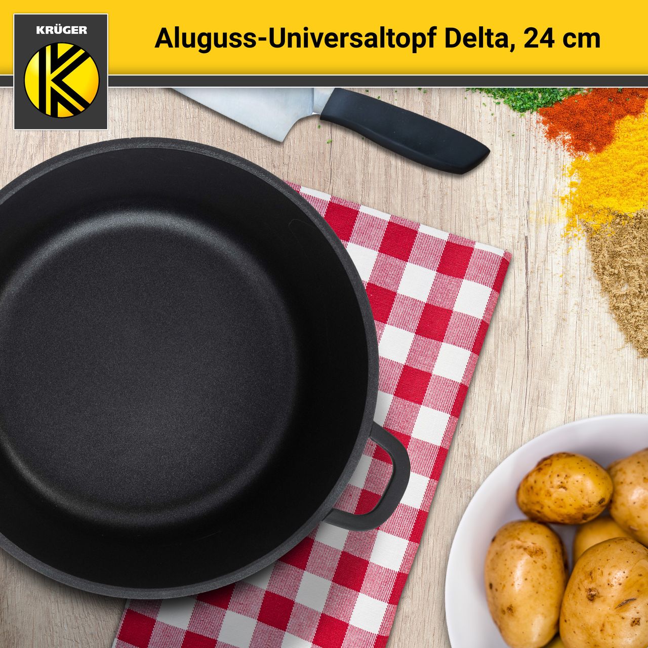 Karl Krüger Aluguss Universaltopf DELTA mit Deckel, 24 cm
