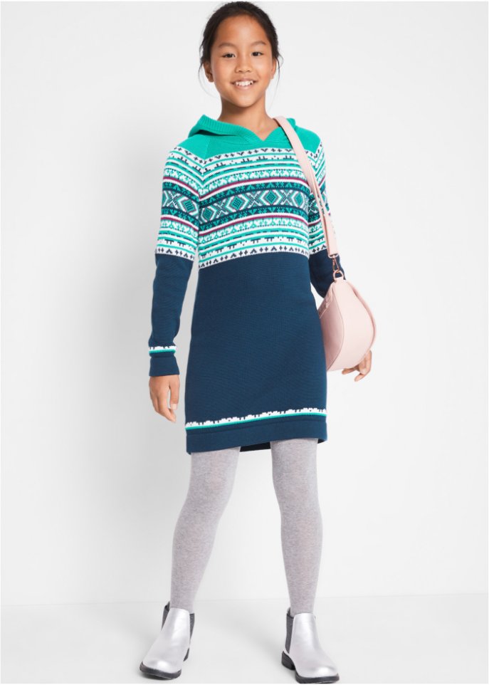 Mädchen Strickkleid mit Kapuze