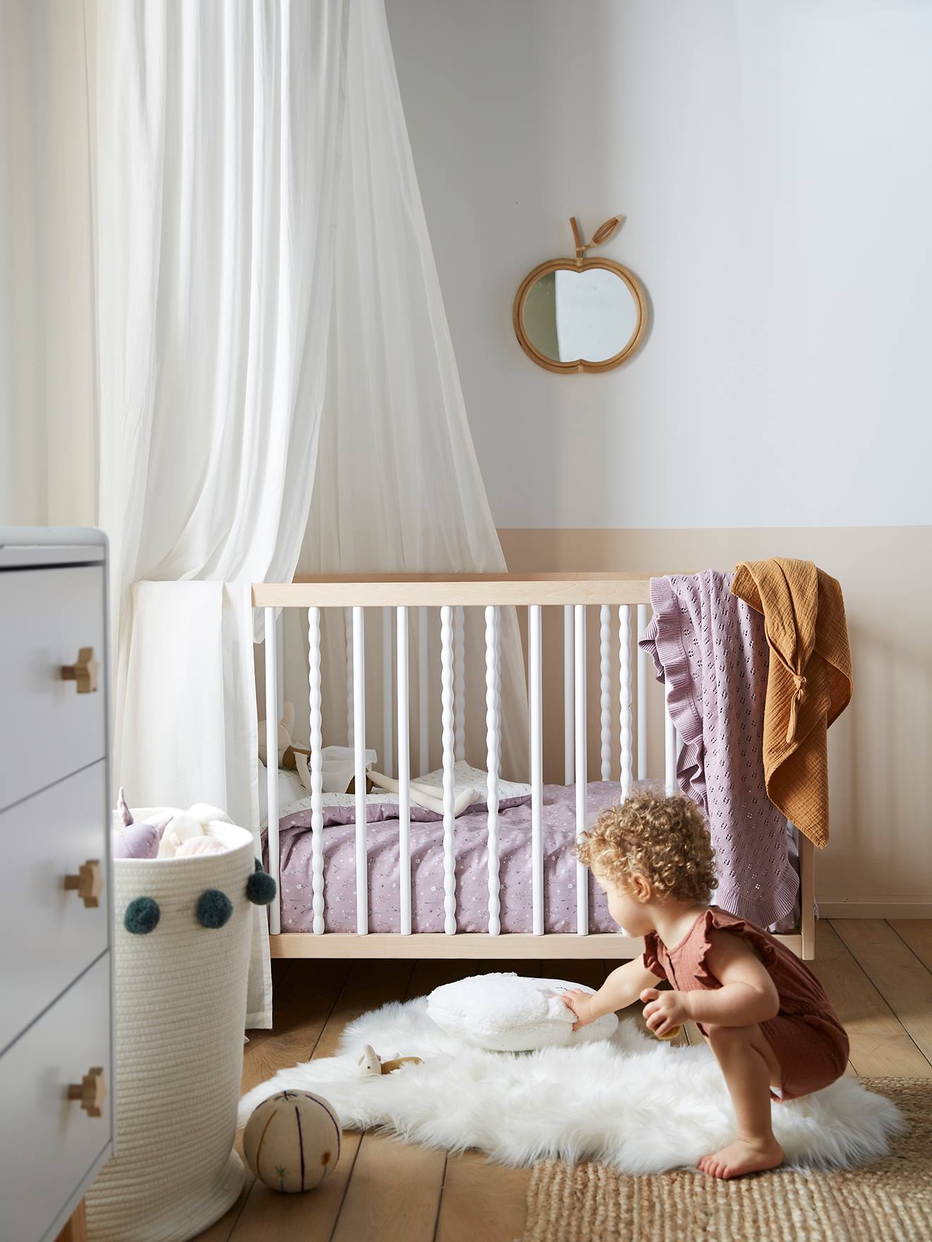 Vertbaudet Kinderzimmer Rattan-Wandspiegel, Apfel - natur
