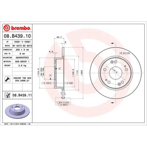 Bremsscheibe Brembo Hinterachse  2 Stück 08.B439.11 - ATU