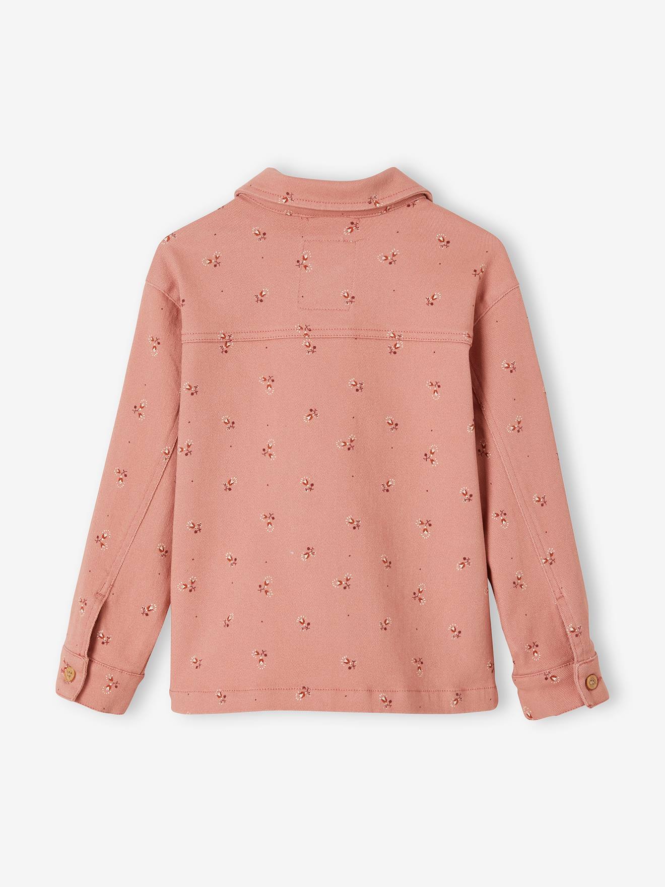 Veste style worker en jean fille rose imprimé