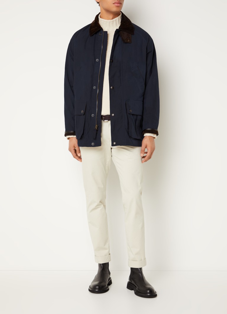 Jaqueta Ralph Lauren com gola de veludo cotelê e detalhes em couro.