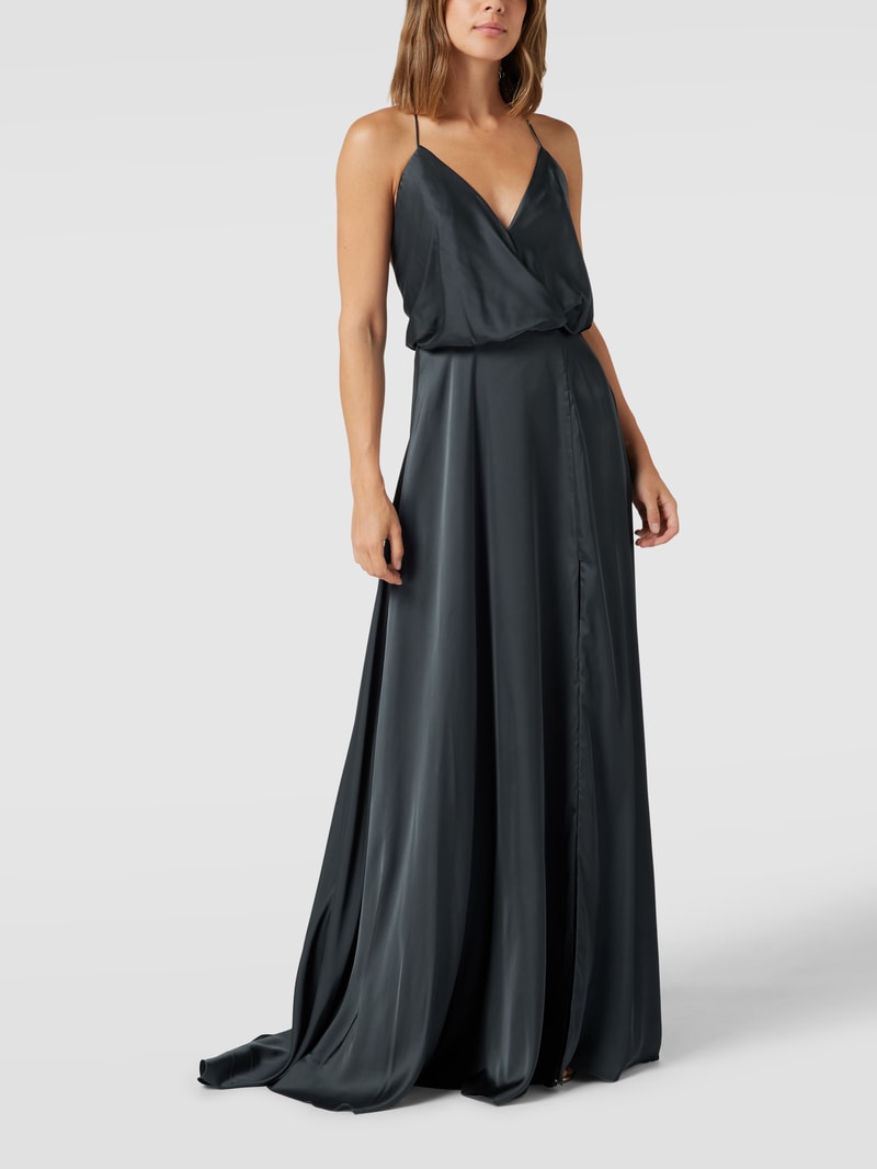 Abendkleid mit Spaghettiträgern in dunkelgrün