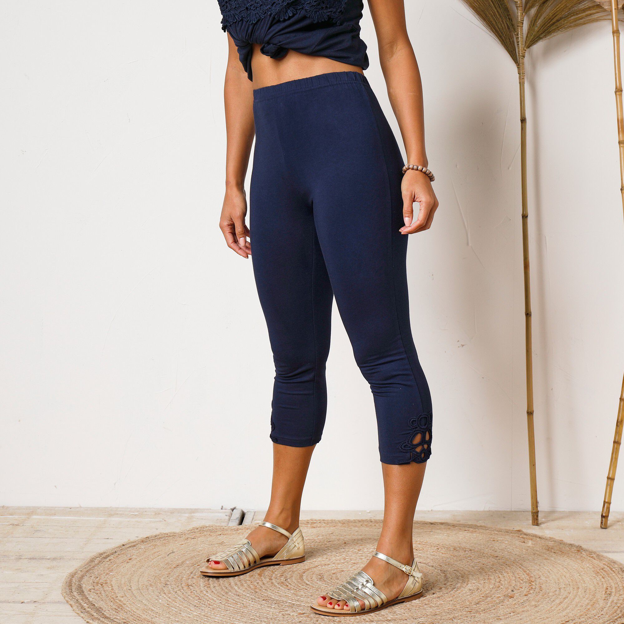 Legging 3/4 macramé, taille élastiquée