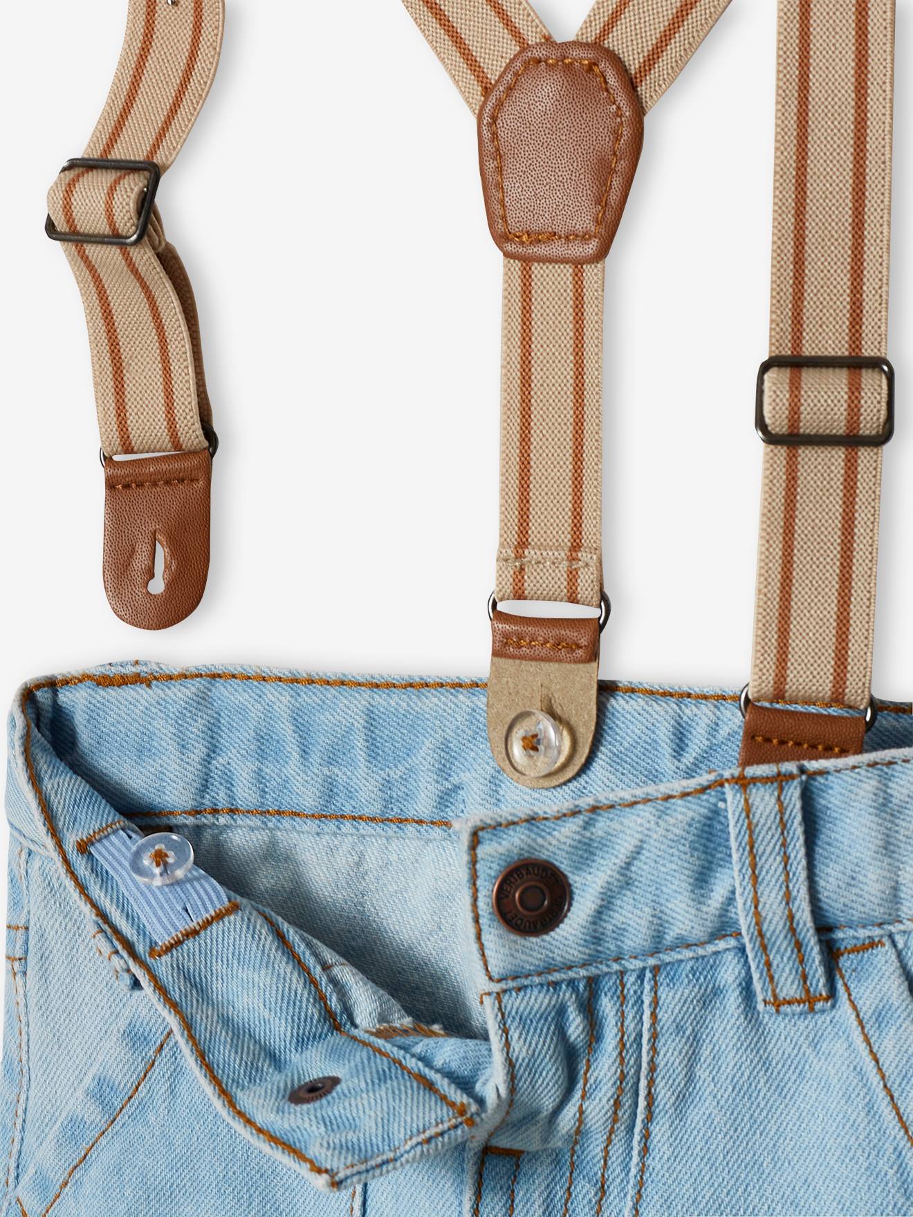 Jean en denim bébé avec bretelles amovibles denim bleached