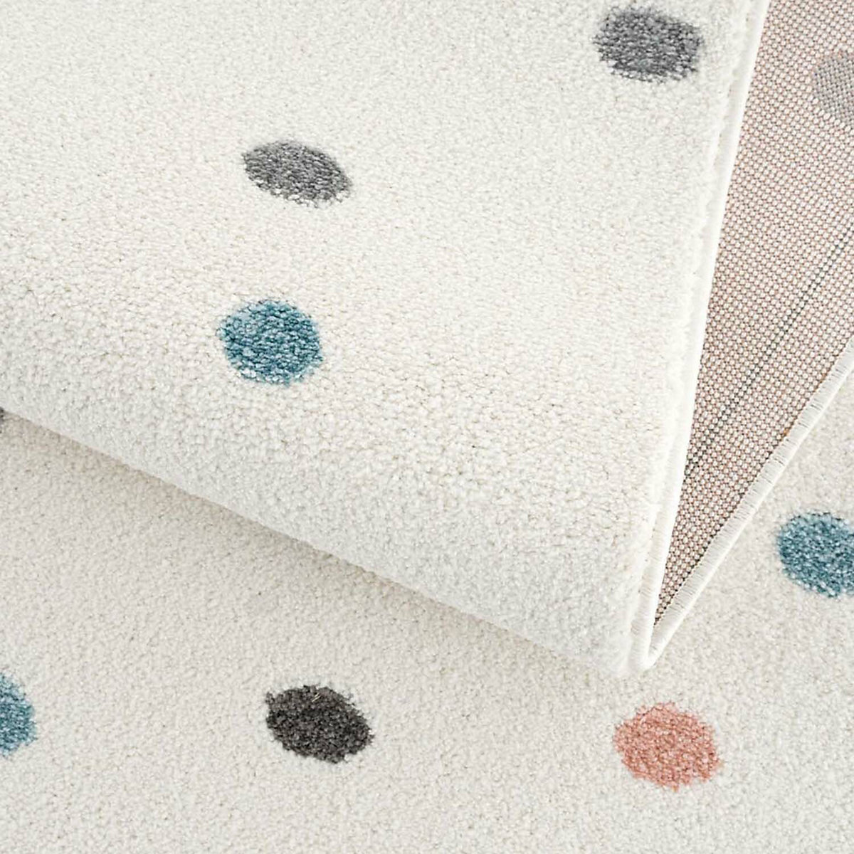 Kinderteppich Creme - Bunt Gepunktet - Kinderzimmer-Teppich Kurzflor