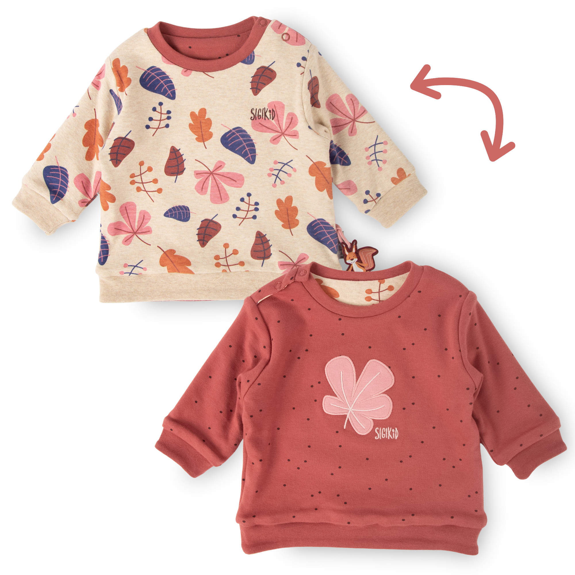 Baby Wendeshirt rotbraun mit Pünktchen/bunter Herbstprin
