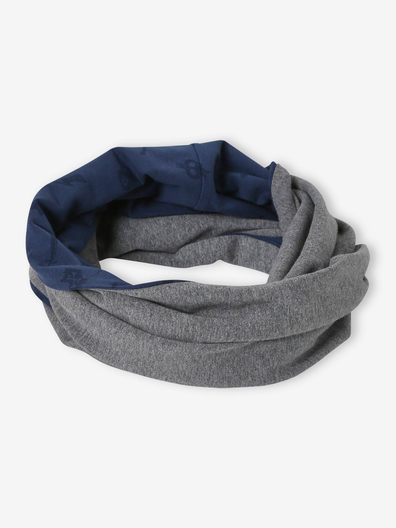 Snood réversible garçon imprimé rock/chiné bleu nuit