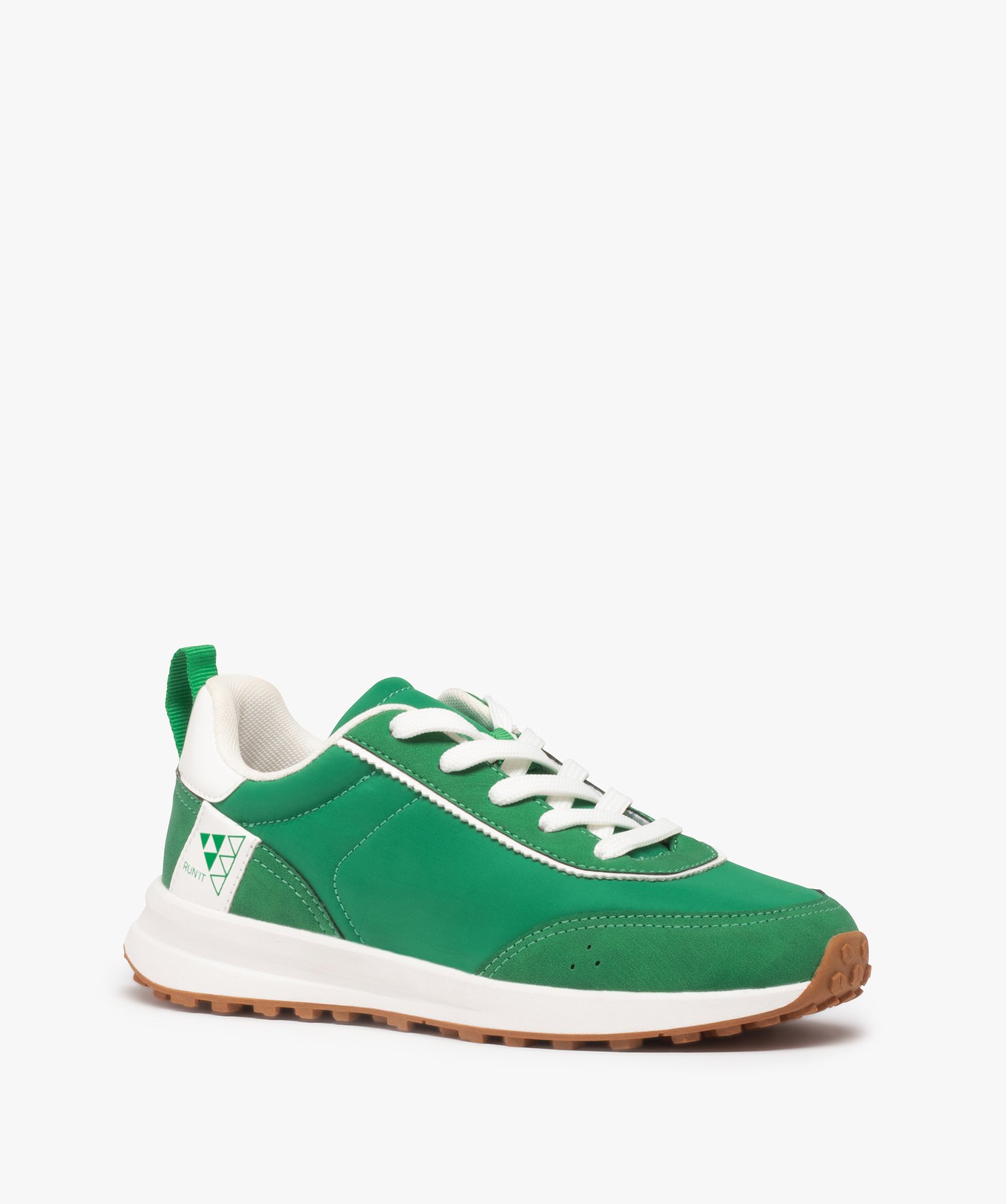 Baskets Garçon unies à lacets style retro running vert | GEMO