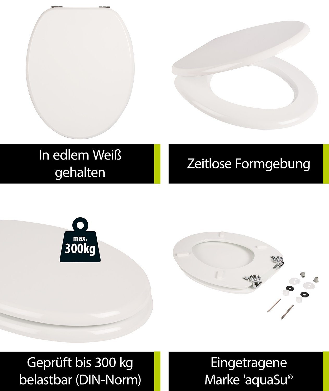 Sitzplatz WC-Sitz Venezia, Weiß, Holzkern, rostfreie Metallbefestigung, O Form, 218900