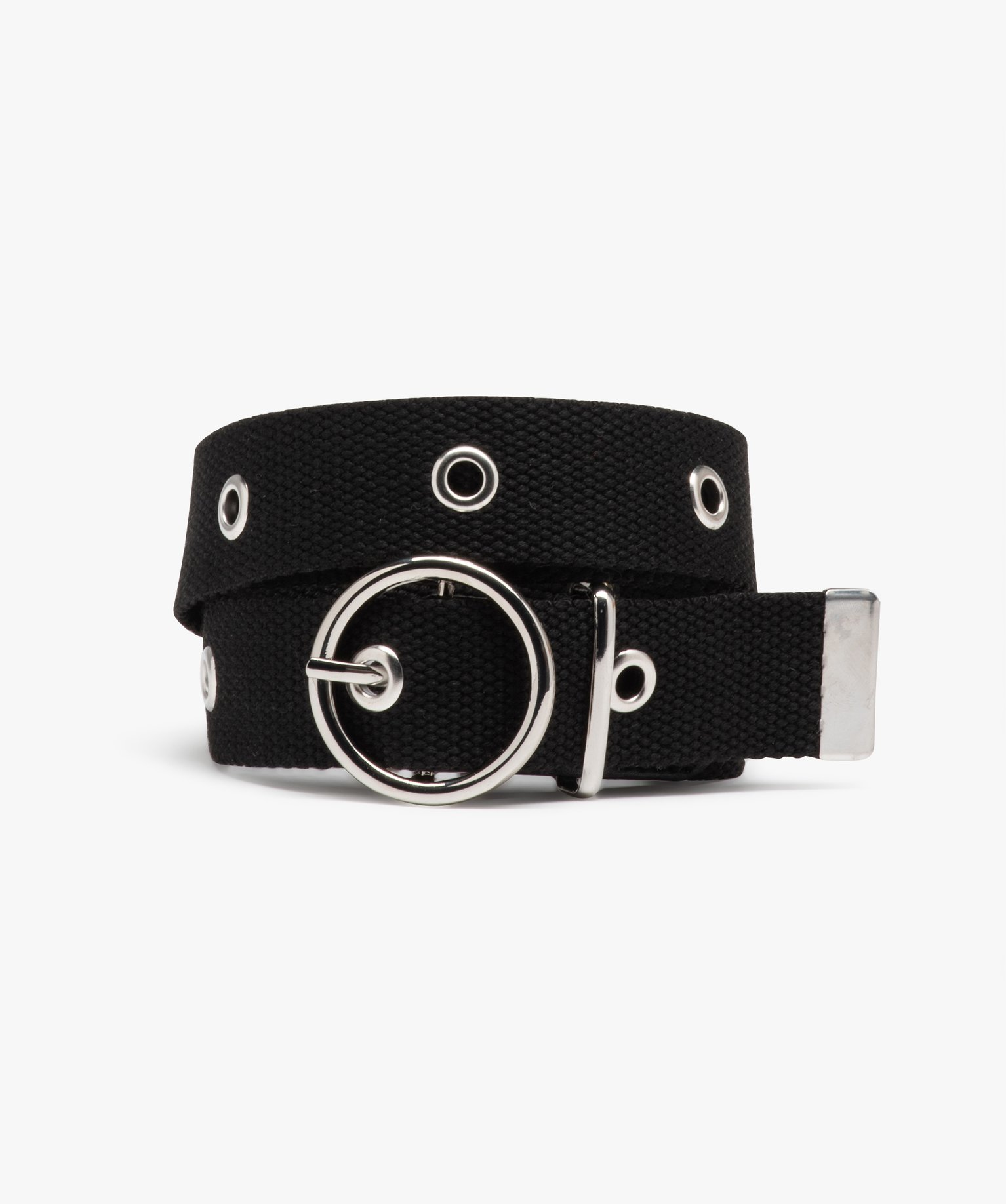 Ceinture sangle avec oeillets métalliques et boucle ronde f... noir | GEMO